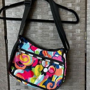LeSportsac Classic Hobo Bag Colorful Crossbody Zip Closure Black Pink Blue Green